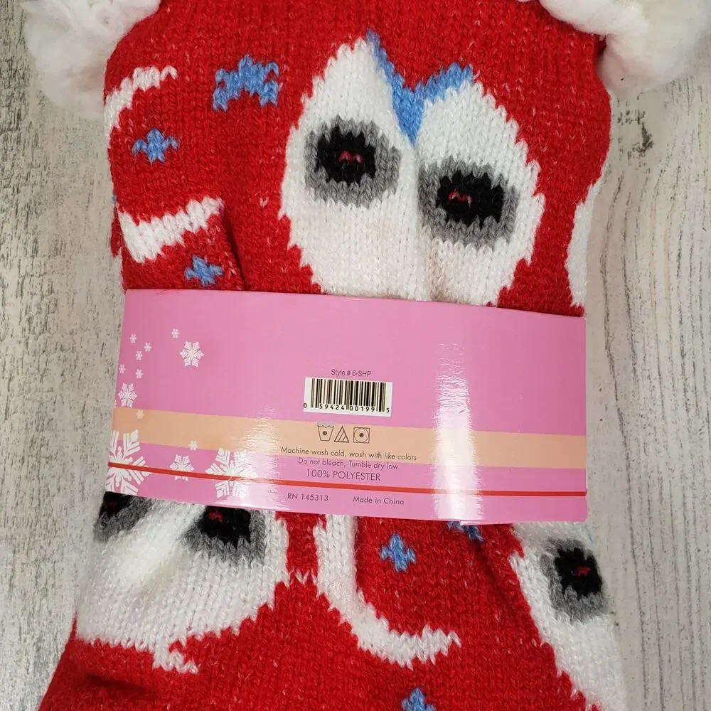 NWT Mari Clare Sherpa Lined Knit Winter Owl Moon Star No-Slip Slipper Socks